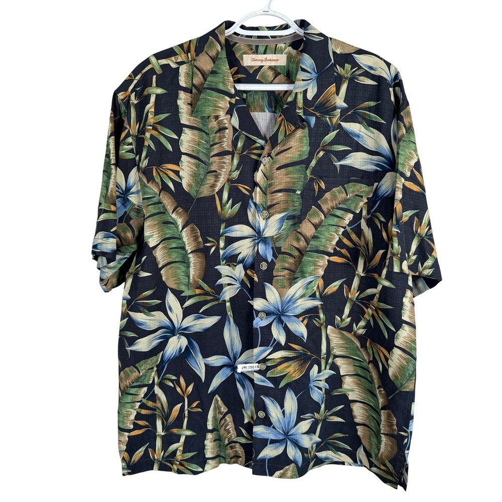 Vintage Tommy Bahama Silk Camp Shirt Mens L‎ Tropical Floral Hawaiian Aloha S/S